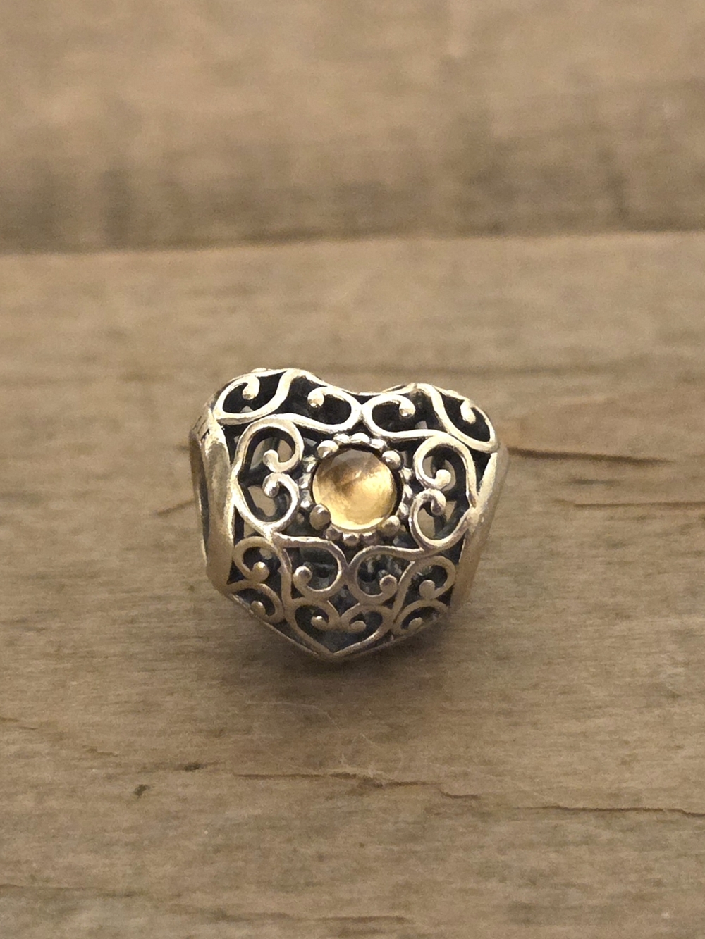 NOVEMBER SIGNATURE HEART Genuine PANDORA Yellow CITRINE Birthday Charm 791784CI